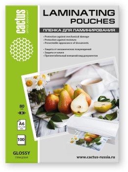 Пленка для ламинирования Cactus 80мкм A6 (100шт) глянцевая 111x154мм CS-LPGА680100