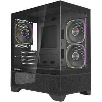 Корпус Powercase Vision Micro M4B, Tempered Glass, Type-C, 3x 120mm ARGB PWM Fan, чёрный, mATX (CVMM4B-A3)