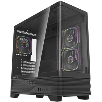 Корпус Powercase Vision Micro M6B, Curved Glass, Type-C, 3x 120mm ARGB PWM Fan, чёрный, mATX (CVMM6B-A3)