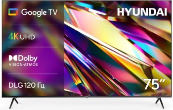 Телевизор-LCD Hyundai 75" H-LED75BU7011 Google TV Frameless Metal черный 4K Ultra HD 60Hz MEMC DVB-T DVB-T2 DVB-C DVB-S DVB-S2 USB WiFi Smart TV