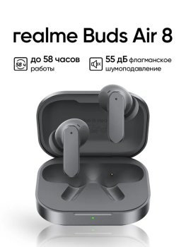 Наушники с микрофоном realme Buds Air 8, темно-серые
