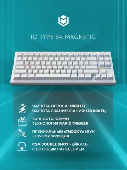 Клавиатура IO by Red Square Type 84 Magnetic G3ms Magnetite Ice проводная магнитно-механическая игровая, русская раскладка, белая