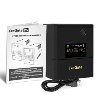 Источник бесперебойного питания ExeGate Smart LB-2000.LCD.AVR.4SH.USB (2000VA/1200W, цветной LCD, AVR, 4*Schuko, USB, батарея 12V 9Ah - 2 шт., металли