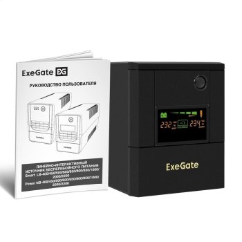 Источник бесперебойного питания ExeGate Smart LB-2200.LCD.AVR.4SH (2200VA/1300W, цветной LCD, AVR, 4*Schuko, батарея 12V 9Ah - 2 шт., металлический ко