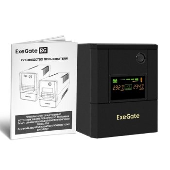 Источник бесперебойного питания ExeGate Smart LB-2000.LCD.AVR.8C13 (2000VA/1200W, цветной LCD, AVR, 8 хC13, батарея 12V 9Ah - 2 шт., металлический кор