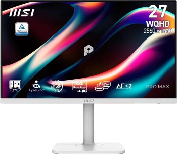 Монитор MSI 27" Pro MAX 271QPHW E14 белый IPS LED 4ms 16:9 HDMI M/M матовая HAS Piv 1500:1 300cd 178гр/178гр 2560x1440 144Hz DP Quad 2K (1440p) USB 5.