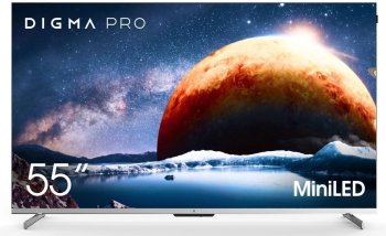 Телевизор-LCD QLED Digma Pro 55" Mini LED 55Q Google TV Frameless серебристый 4K Ultra HD 144Hz MEMC DVB-T DVB-T2 DVB-C DVB-S DVB-S2 USB WiFi Smart TV