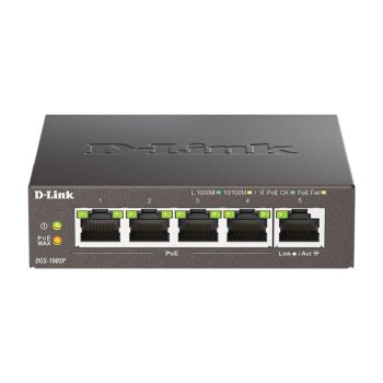 Коммутатор D-Link DGS-1005P/L (ревизия A1) неуправляемый с 5 портами 10/100/1000Base-T (4 порта PoE 802.3af/at, PoE-бюджет 60 Вт)