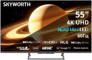 Телевизор-LCD QLED Skyworth 55" 55X67H Nexo Mini-LED Eye Care Frameless черный 4K Ultra HD 60Hz DVB-T DVB-T2 DVB-C DVB-S DVB-S2 USB WiFi Smart TV