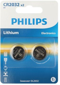 Батарейка литиевый CR2032 (блист. 2шт) Philips Б0062716