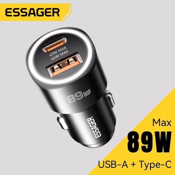 Автомобильный адаптер питания Автомобильное Зарядное Устройство Essager 89W ESCC-16 USB-C (45W), USB-A (44W) Быстрое PD3.0 QC3.0 FCP IP2.4