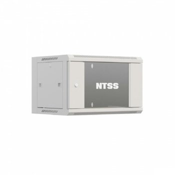 Шкаф NTSS настенный телекоммуникационный NTSS W 6U 600х450х370мм, 2 профиля 19, дверь стеклянная, боковые стенки съемные, задняя стенка, разобранный,
